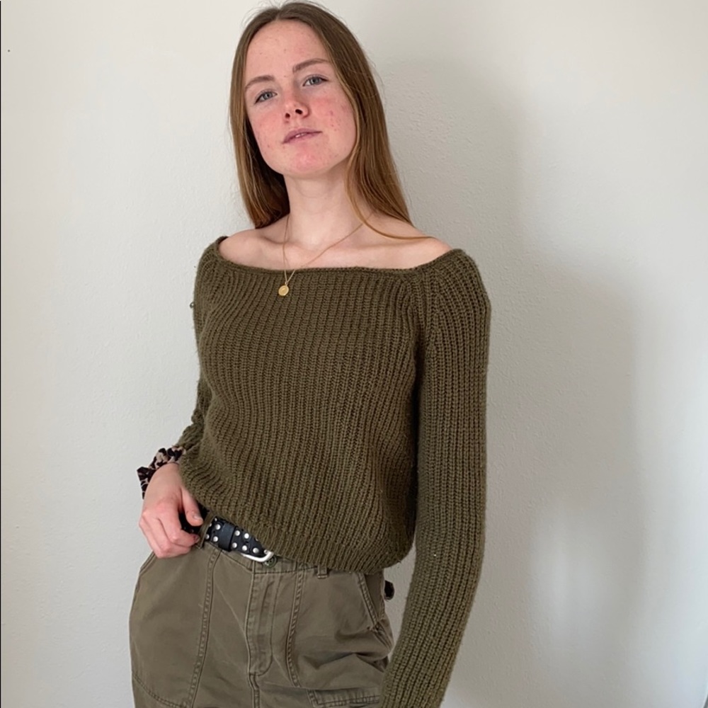 Forest green off the shoulder sweater